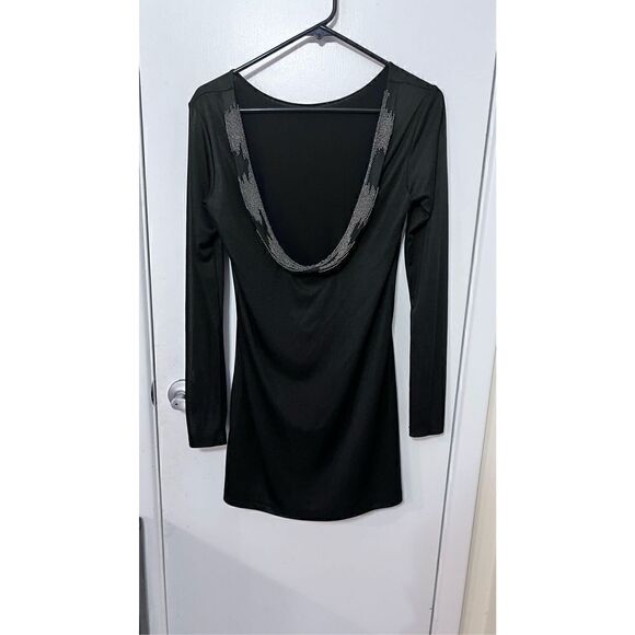 Parker Women's Silk Open Back Long Sleeve Bodycon Mini Dress Black Size Small - Picture 6 of 13